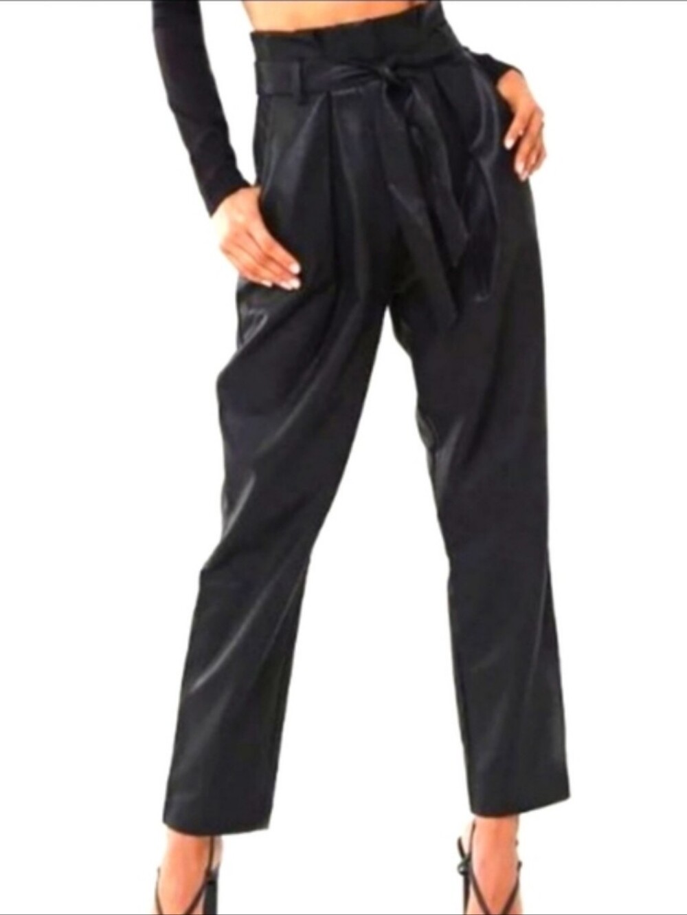 High-Waist Leather Paperbag Pants